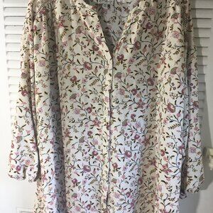 Sz xxl Wonderly floral long sleeve top front buttons beige 54" chest easy care